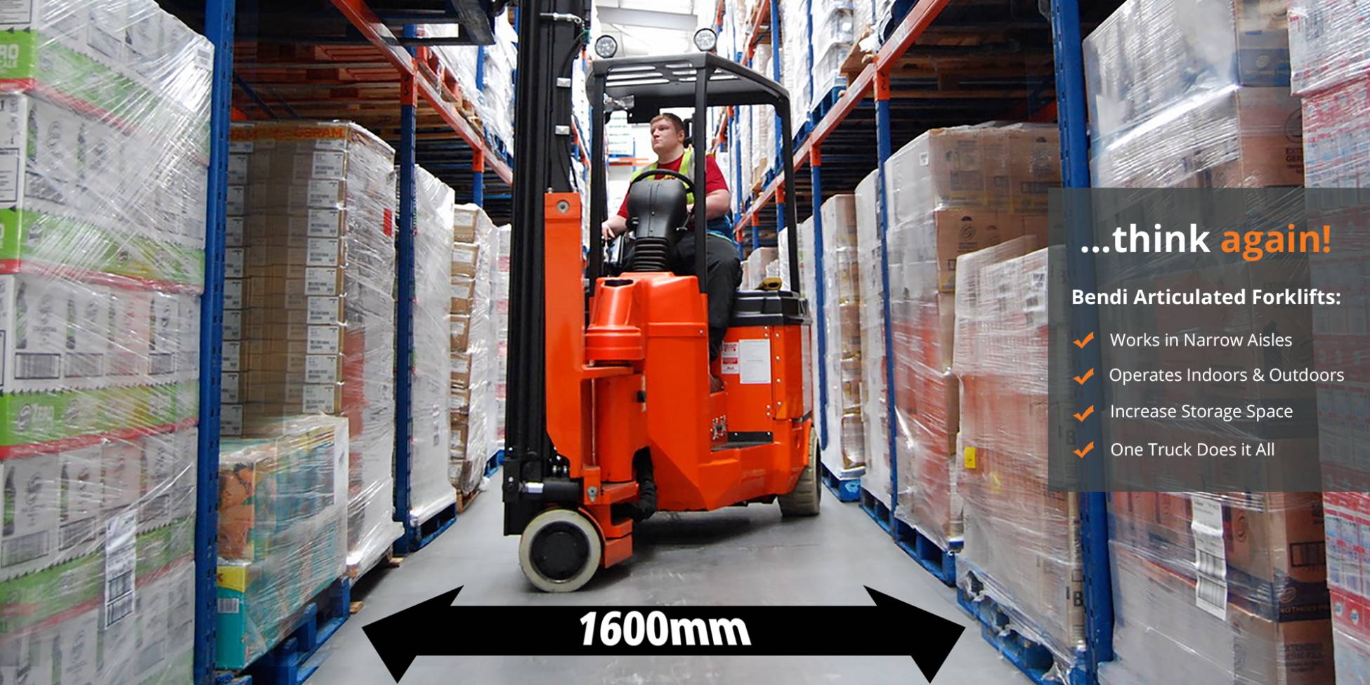 Bendi Articulated Forklift | Narrow Aisle Forklift Graphic