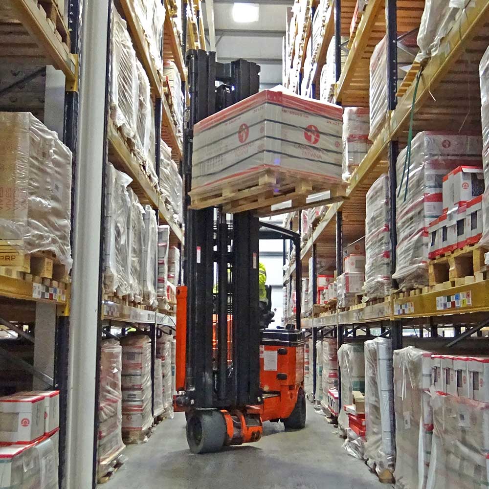 Articulated Forklift Truck in the Solus Ceramics Warehouse