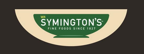 Logo of Symington’s Foods featuring a stylized green bowl and the text "Symingtons Fine Foods Since 1827" on a sleek black background, designed to enhance SEO.