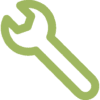 Green wrench icon on a transparent background, ideal for showcasing maintenance tools for ECO Electric Forklifts by Translift.